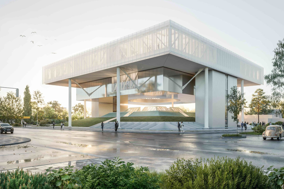 Mack-Pyramide in Monheim, Tageslicht, Rendering – TROPP LIGHTING DESIGN